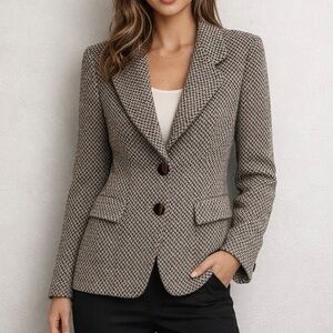 Escada Margaretha Ley Wool Tweed Houndstooth Blazer Vintage EU 38 US 8